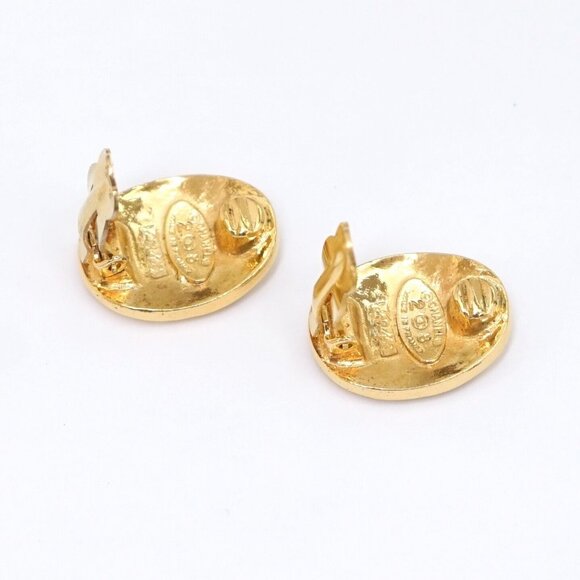 CHANEL CC Logos PARIS Oval Clip-On Earrings Gold Tone 28 2842 Auth #5141 - Picture 4 of 5